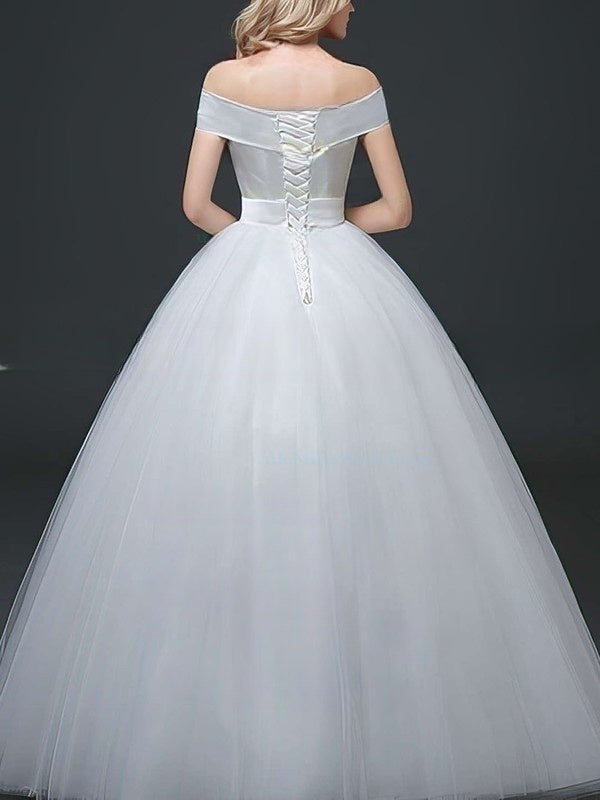 Glamorous Off-the-shoulder Ball Gown Wedding Dresses with Tulle and Sashes / Ribbons