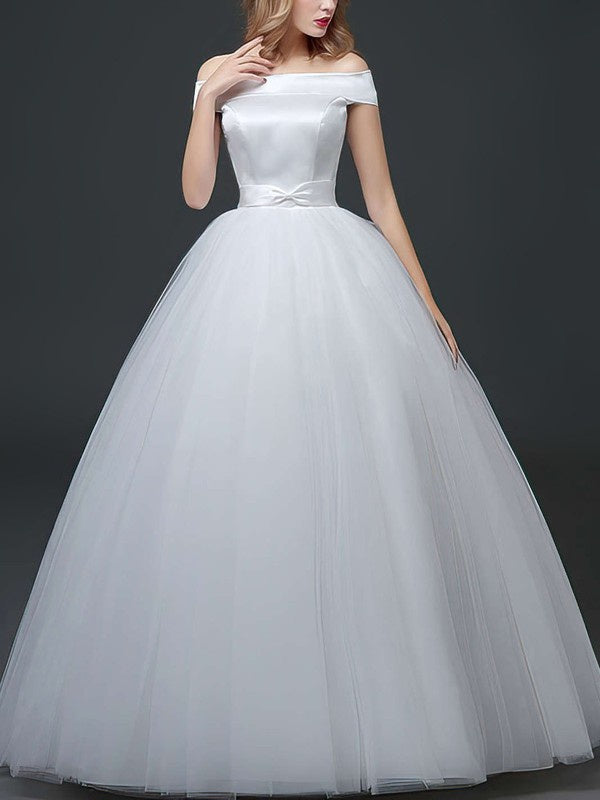 Glamorous Off-the-shoulder Ball Gown Wedding Dresses with Tulle and Sashes / Ribbons