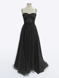 Glamorous Sweetheart Glitter Sweep Train Appliques Lace Prom Dress