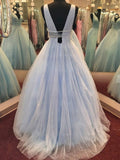 Glitter Sweep Train Sashes/Ribbons Ball Gown V-Neck Prom Dresses