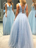 Glitter Sweep Train Sashes/Ribbons Ball Gown V-Neck Prom Dresses