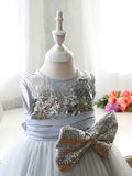 Gorgeous Ball Gown Scoop Neck Satin Tulle Sequined Tea-length Bow Flower Girl Dresses