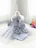 Gorgeous Ball Gown Scoop Neck Satin Tulle Sequined Tea-length Bow Flower Girl Dresses