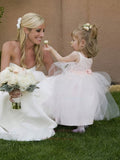 Gorgeous Ball Gown Scoop Neck Tulle Elastic Woven Satin Ankle-length Flower Girl Dresses