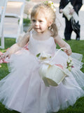 Gorgeous Ball Gown Scoop Neck Tulle Elastic Woven Satin Ankle-length Flower Girl Dresses