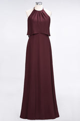 Gorgeous Chiffon Flounced Crinkle Sheath Long Burgundy Bridesmaid Dresses-Babyonlines