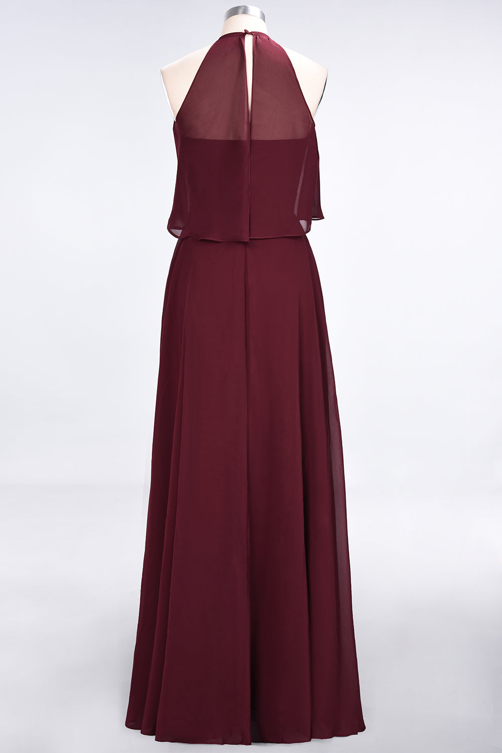 Gorgeous Chiffon Flounced Crinkle Sheath Long Burgundy Bridesmaid Dresses-Babyonlines