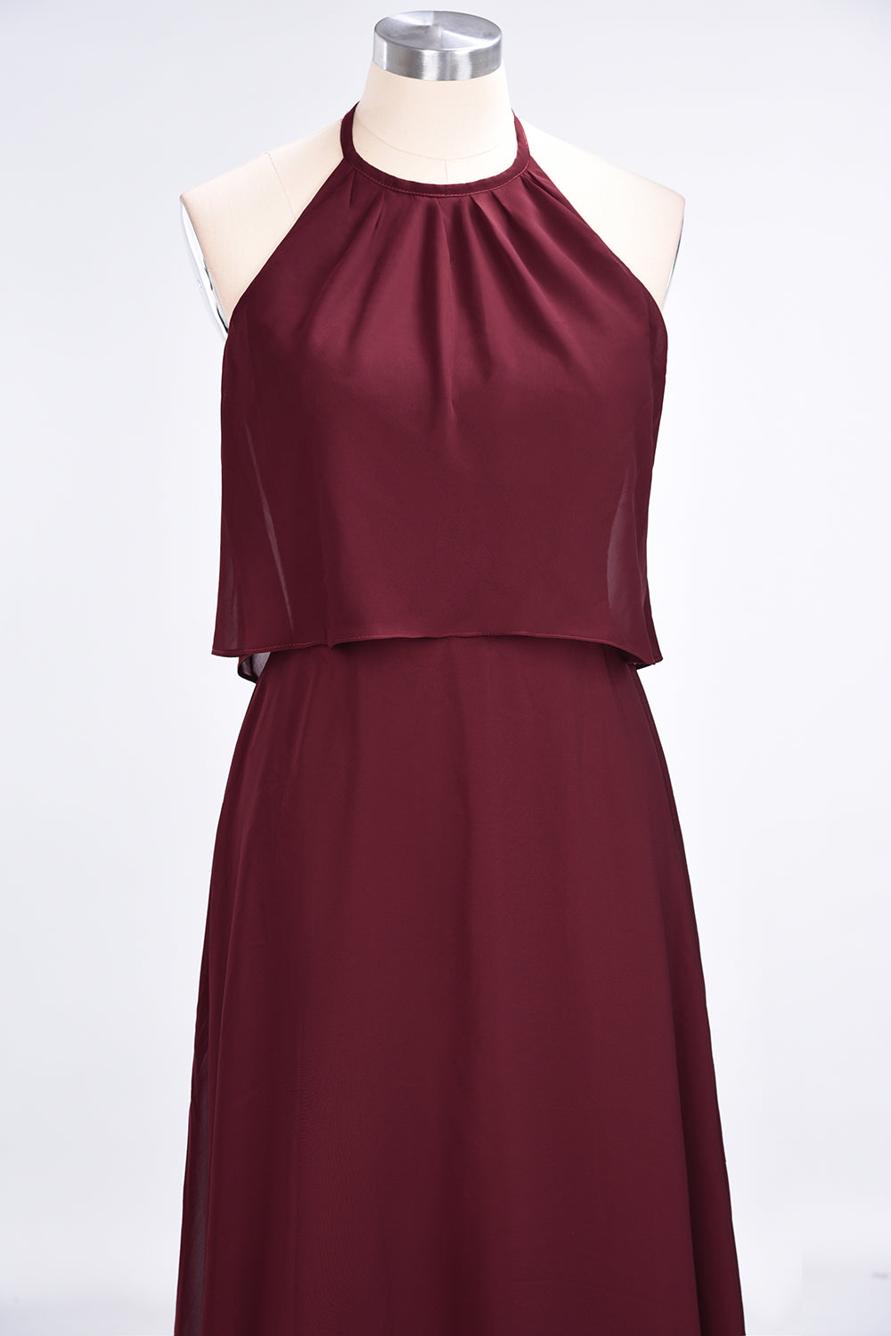 Gorgeous Chiffon Flounced Crinkle Sheath Long Burgundy Bridesmaid Dresses-Babyonlines