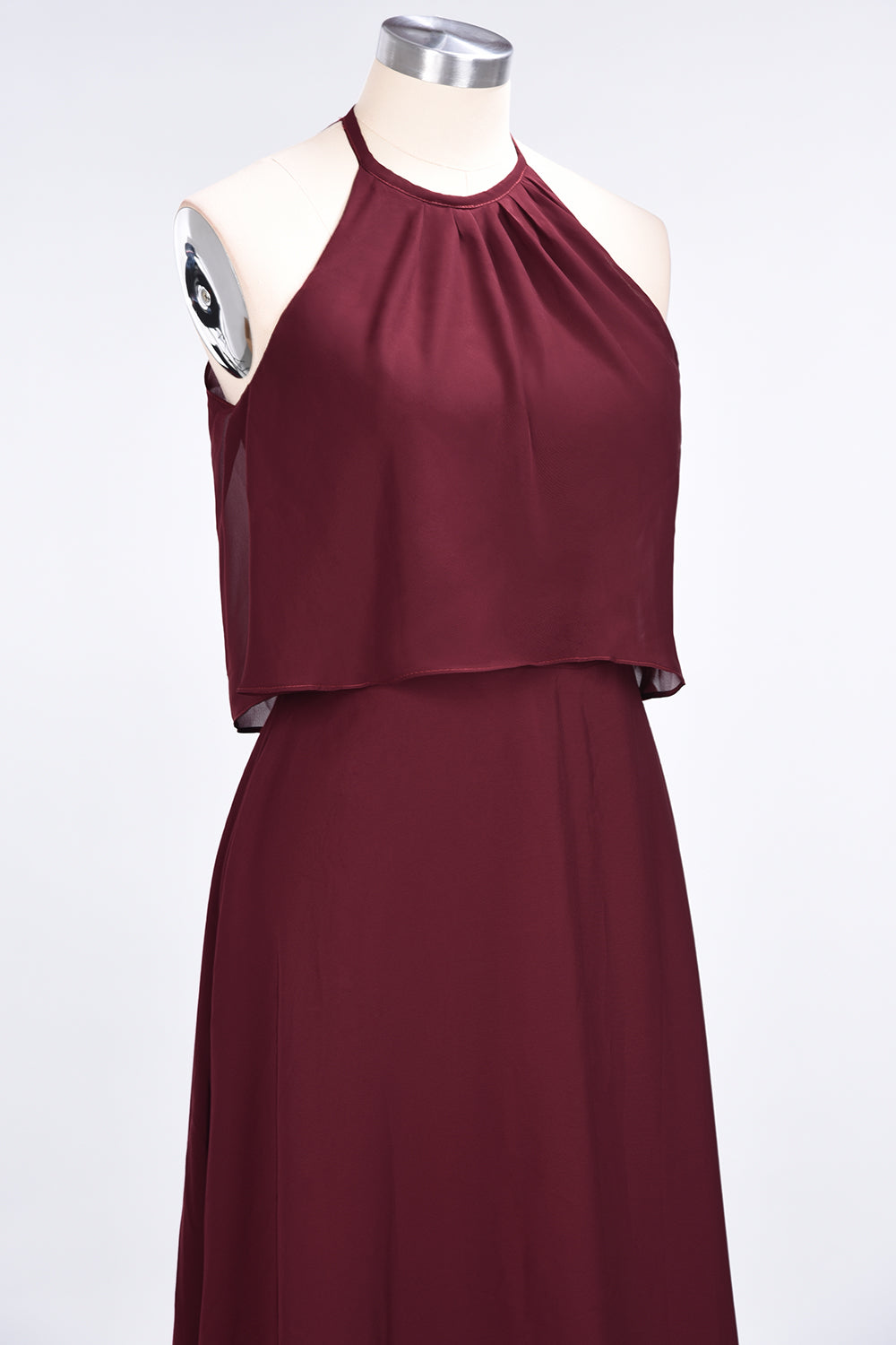 Gorgeous Chiffon Flounced Crinkle Sheath Long Burgundy Bridesmaid Dresses-Babyonlines