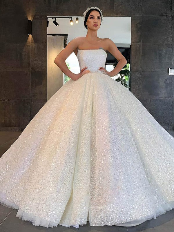 Gorgeous Glitter Court Train Ball Gown Wedding Dresses