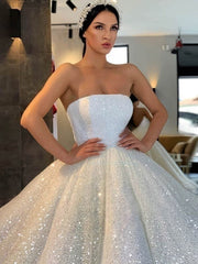 Gorgeous Glitter Court Train Ball Gown Wedding Dresses