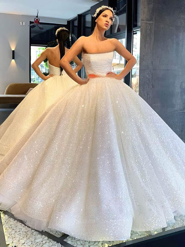 Gorgeous Glitter Court Train Ball Gown Wedding Dresses