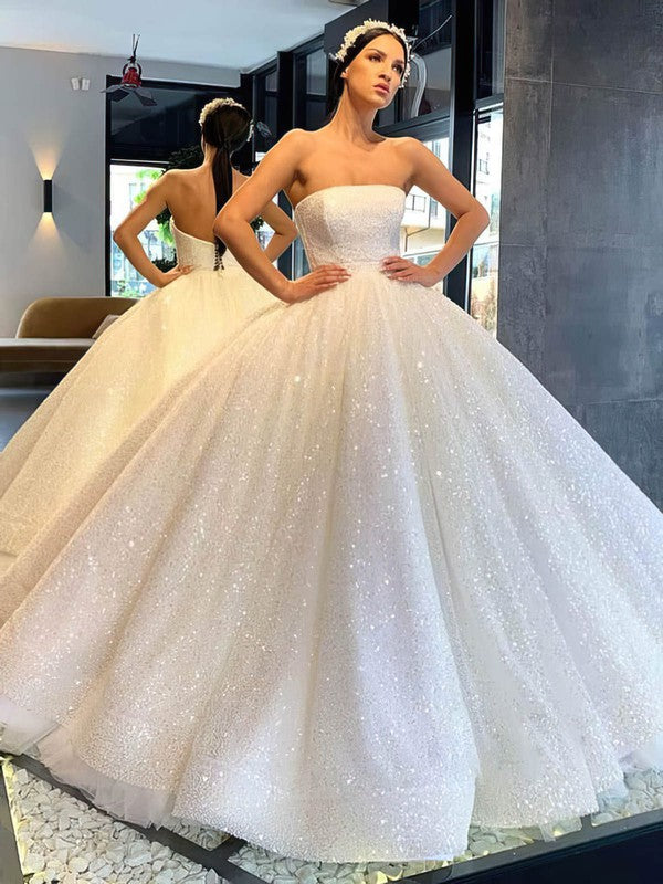 Gorgeous Glitter Court Train Ball Gown Wedding Dresses