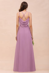 Gorgeous Halter Wisteria Chiffon Bridesmaid Dresses with Draped Back-Babyonlines