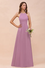 Gorgeous Halter Wisteria Chiffon Bridesmaid Dresses with Draped Back-Babyonlines