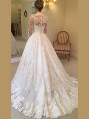 Gorgeous High Neck Tulle Court Train Wedding Dresses With Appliques Lace