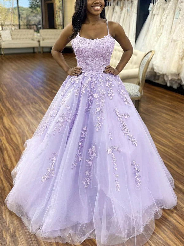 Gorgeous Lace Prom Dress - Ball Gown/Princess Sweep Train Scoop Neck Tulle Appliques