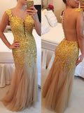 Gorgeous Mermaid/Trumpet Scoop Neck Tulle Appliques Lace Floor-length Prom Dress