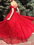 Gorgeous Off-the-shoulder Glitter Floor-length Ball Gown Prom Dress