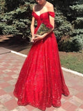 Gorgeous Off-the-shoulder Glitter Floor-length Ball Gown Prom Dress