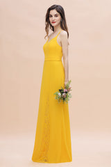 Gorgeous Spaghett Straps V-Neck Chiffon Lace Bridesmaid Dress Online-Babyonlines