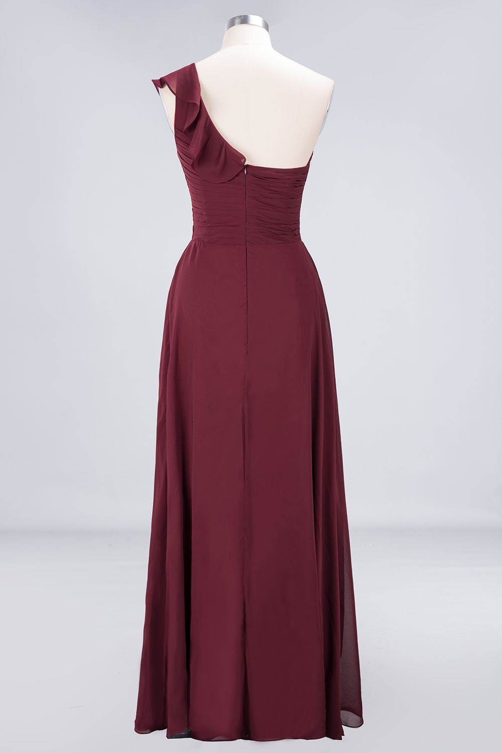 Gorgeous Sweetheart Ruffle Burgundy Chiffon Bridesmaid Dress With One-shoulder-Babyonlines