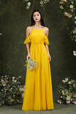 Halter Chiffon Bridesmaid Dress Long WIth Ruffle-Babyonlines