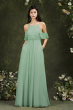 Halter Chiffon Bridesmaid Dress Long WIth Ruffle-Babyonlines