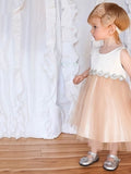 Inexpensive A-line Scoop Neck Tulle Beading Tea-length Flower Girl Dress