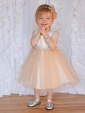 Inexpensive A-line Scoop Neck Tulle Beading Tea-length Flower Girl Dress