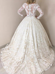 Lace Sweep Train Wedding Dress With Sashes & Ribbons