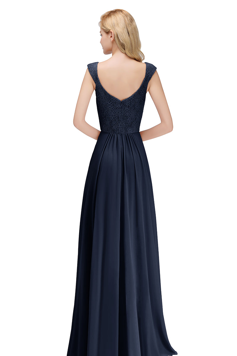 Long A-line V-neck Sweetheart Sleeveless Lace Chiffon Bridesmaid Dresses-Babyonlines