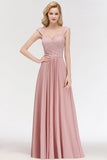 Long A-line V-neck Sweetheart Sleeveless Lace Chiffon Bridesmaid Dresses-Babyonlines