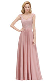 Long A-line V-neck Sweetheart Sleeveless Lace Chiffon Bridesmaid Dresses-Babyonlines