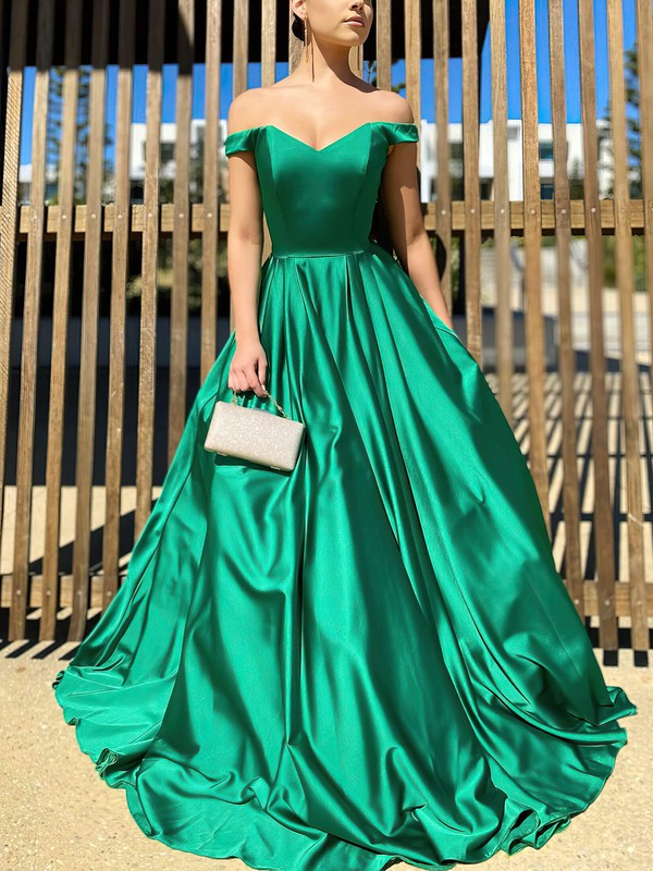 Luxurious Off-the-Shoulder Satin Ball Gown Prom Dress