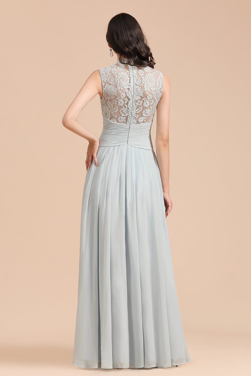 Mist High-Neck Lace Bridesmaid Dress Long Online-Babyonlines