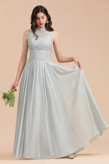 Mist High-Neck Lace Bridesmaid Dress Long Online-Babyonlines