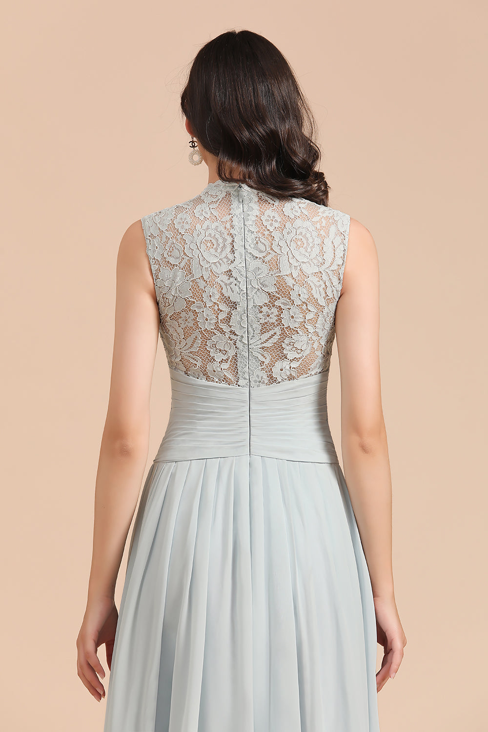 Mist High-Neck Lace Bridesmaid Dress Long Online-Babyonlines