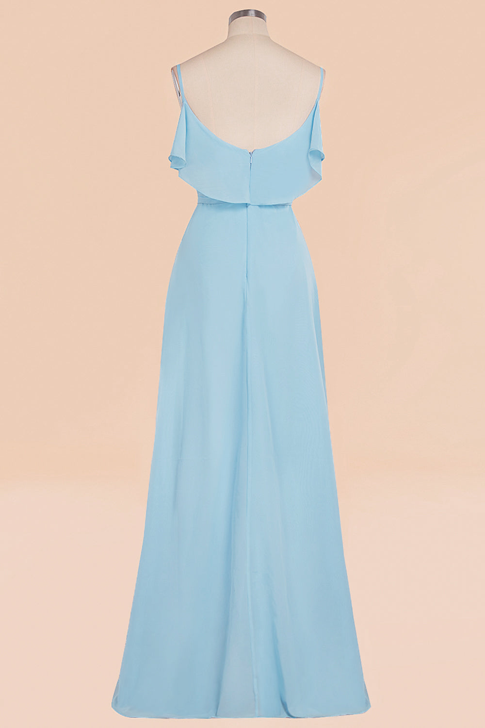 Modest Hi-Lo V-Neck Ruffle Long Bridesmaid Dress with Slit-Babyonlines