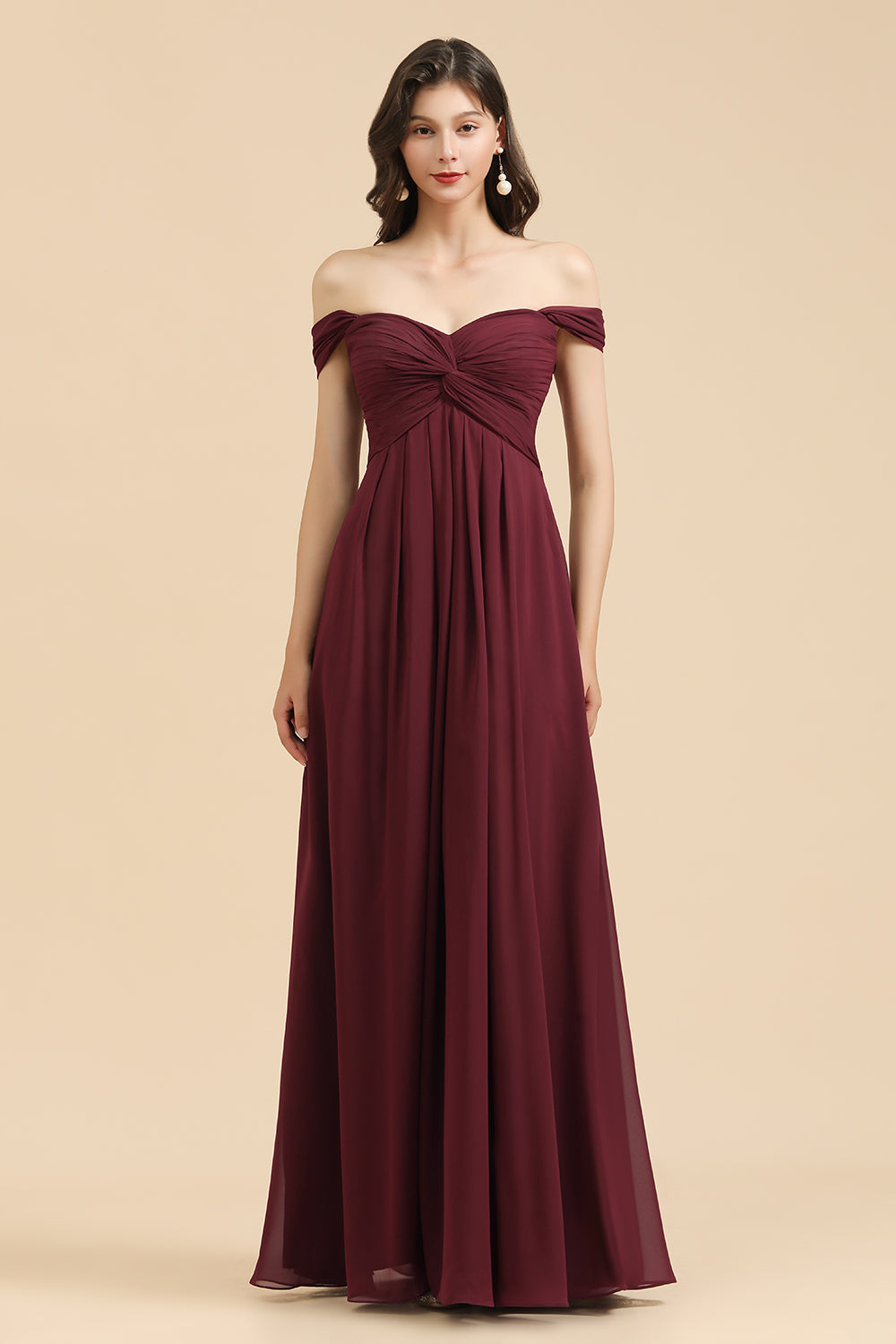 New Arrival A-line Off-the-shoulder Sweetheart Burgundy Long Bridesmaid Dress-Babyonlines