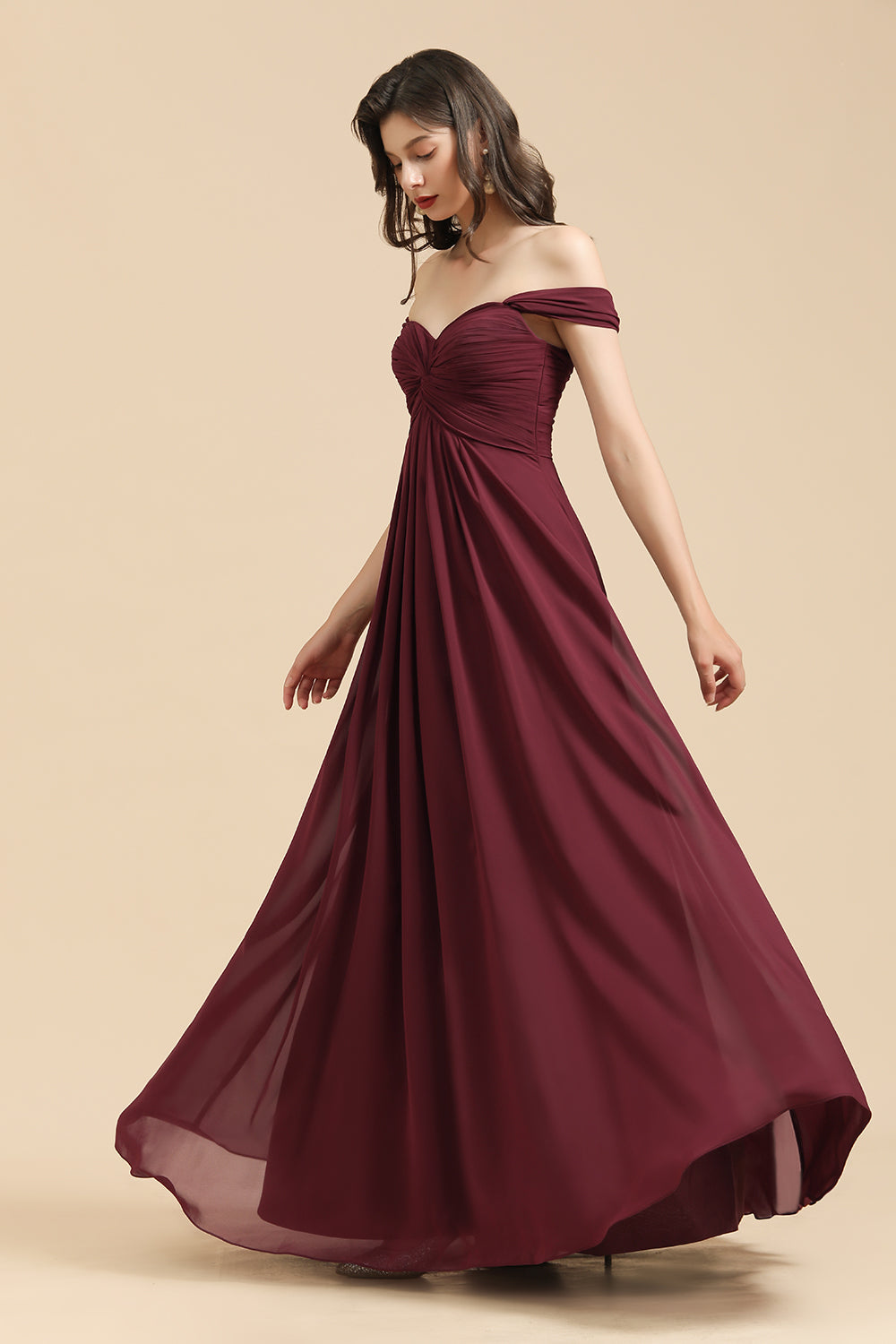 New Arrival A-line Off-the-shoulder Sweetheart Burgundy Long Bridesmaid Dress-Babyonlines