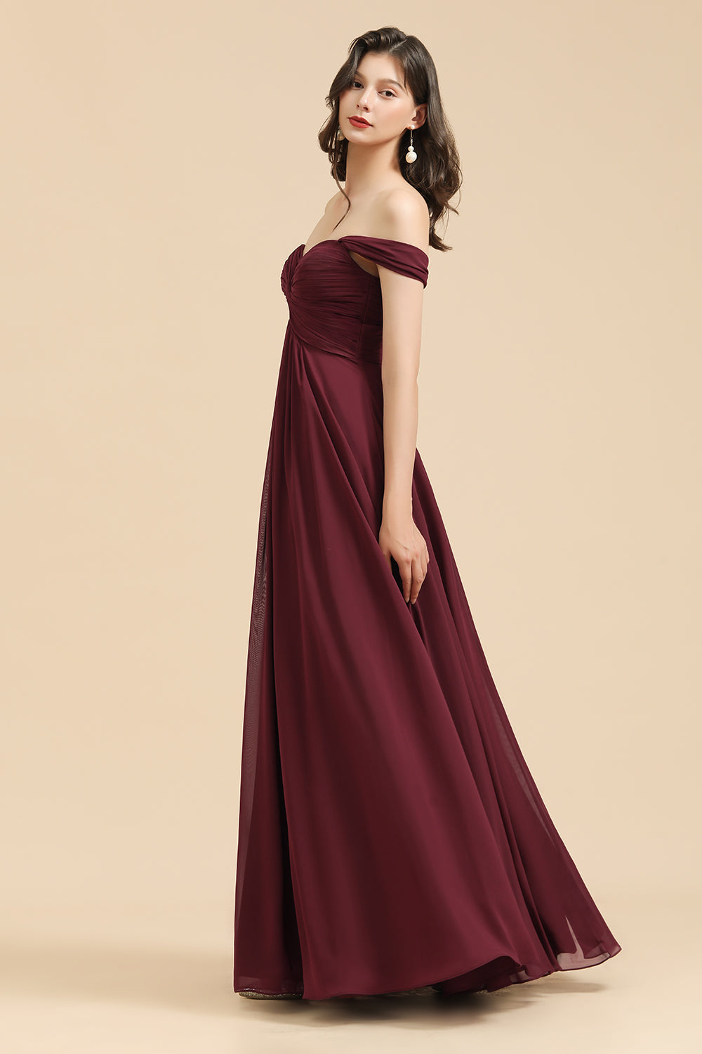 New Arrival A-line Off-the-shoulder Sweetheart Burgundy Long Bridesmaid Dress-Babyonlines