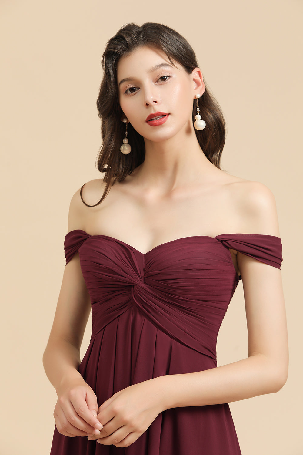 New Arrival A-line Off-the-shoulder Sweetheart Burgundy Long Bridesmaid Dress-Babyonlines