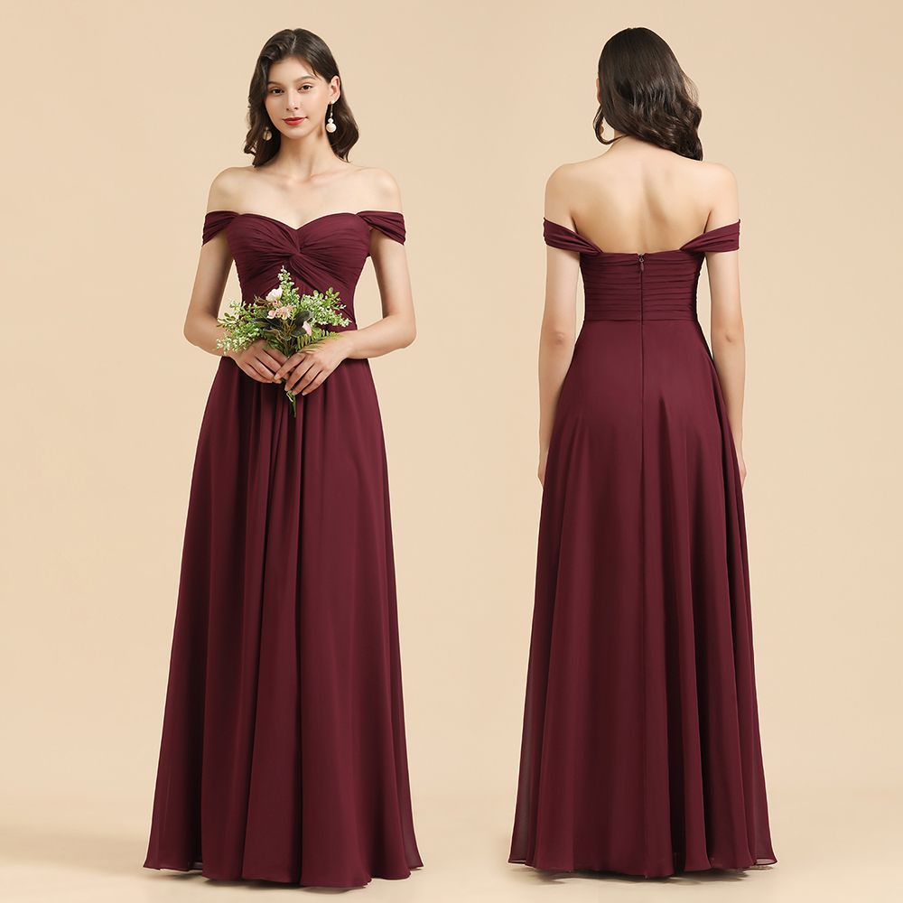 New Arrival A-line Off-the-shoulder Sweetheart Burgundy Long Bridesmaid Dress-Babyonlines