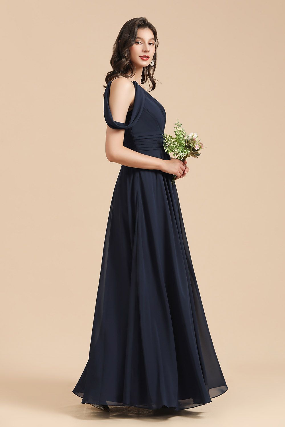 New Arrival Black One Shoulder A-line Long Bridesmaid Dress-Babyonlines