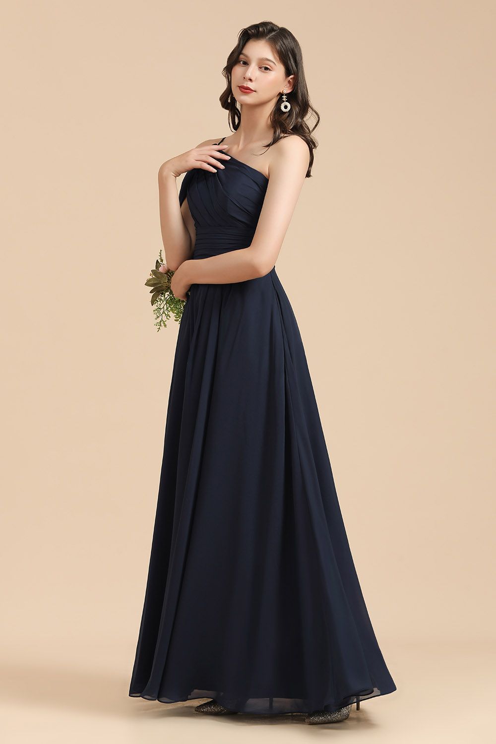 New Arrival Black One Shoulder A-line Long Bridesmaid Dress-Babyonlines