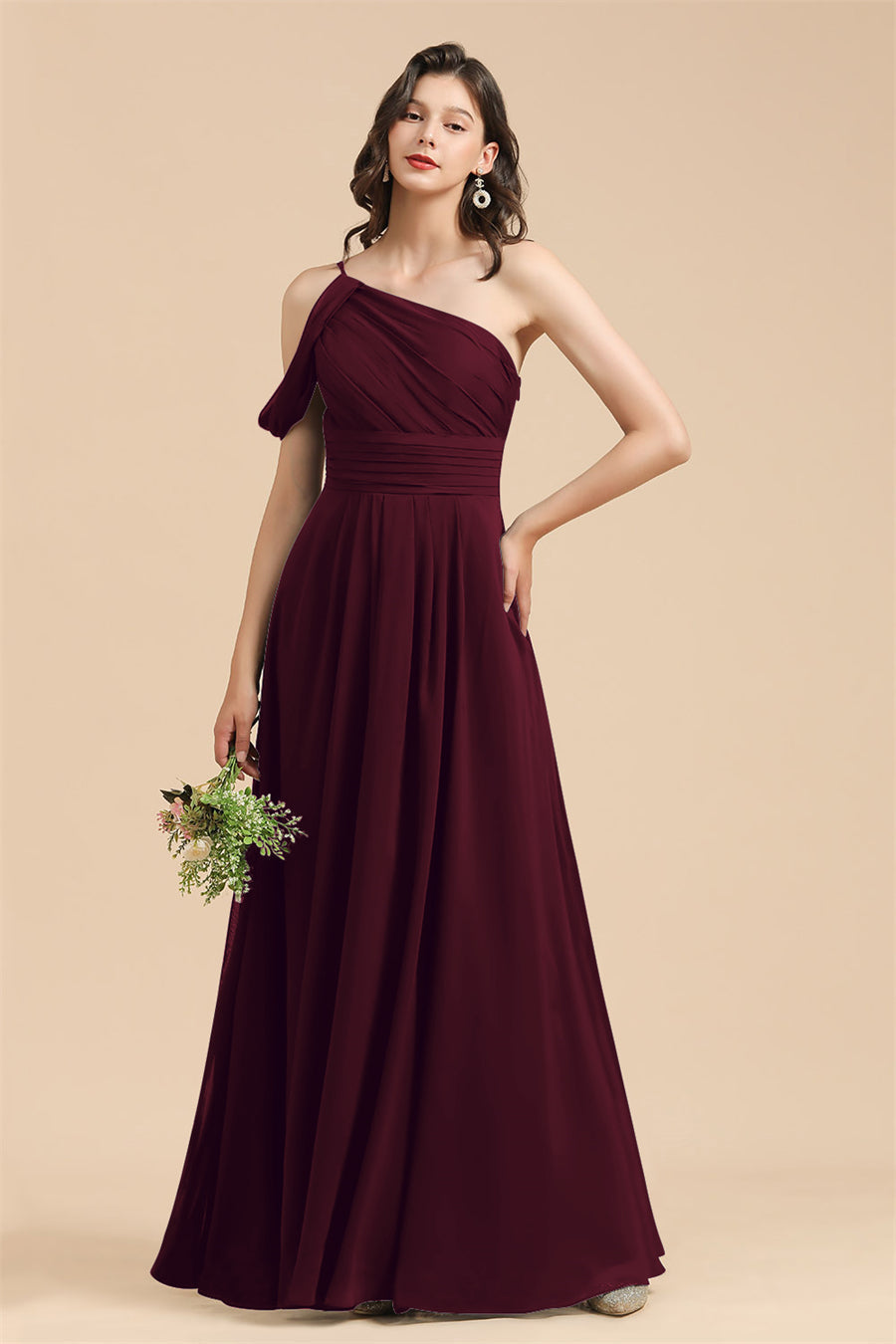 New Arrival Black One Shoulder A-line Long Bridesmaid Dress-Babyonlines