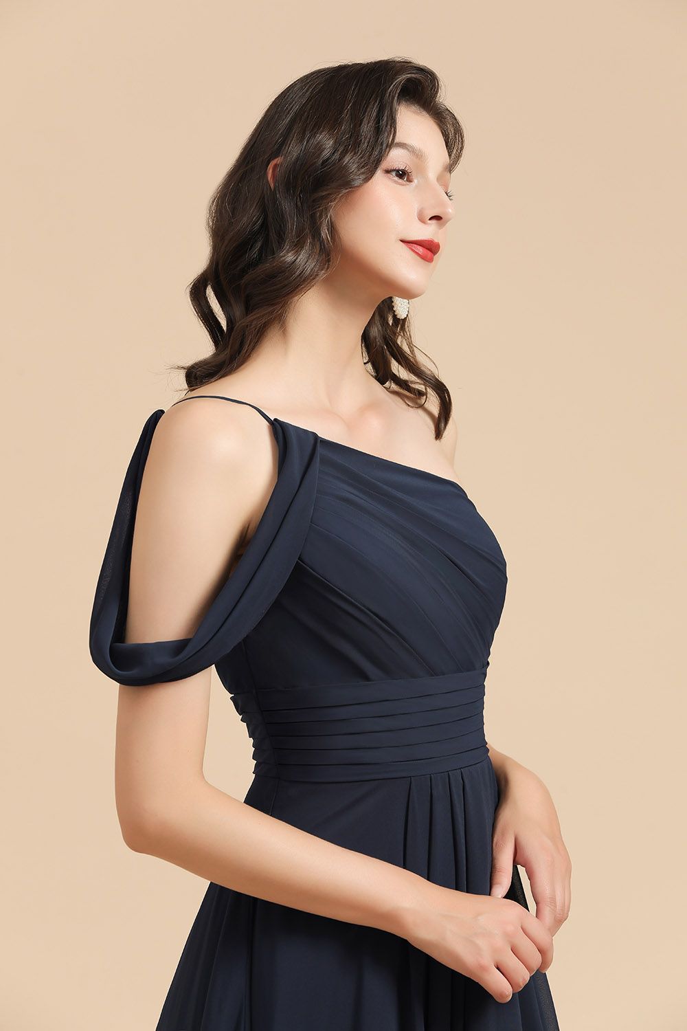 New Arrival Black One Shoulder A-line Long Bridesmaid Dress-Babyonlines