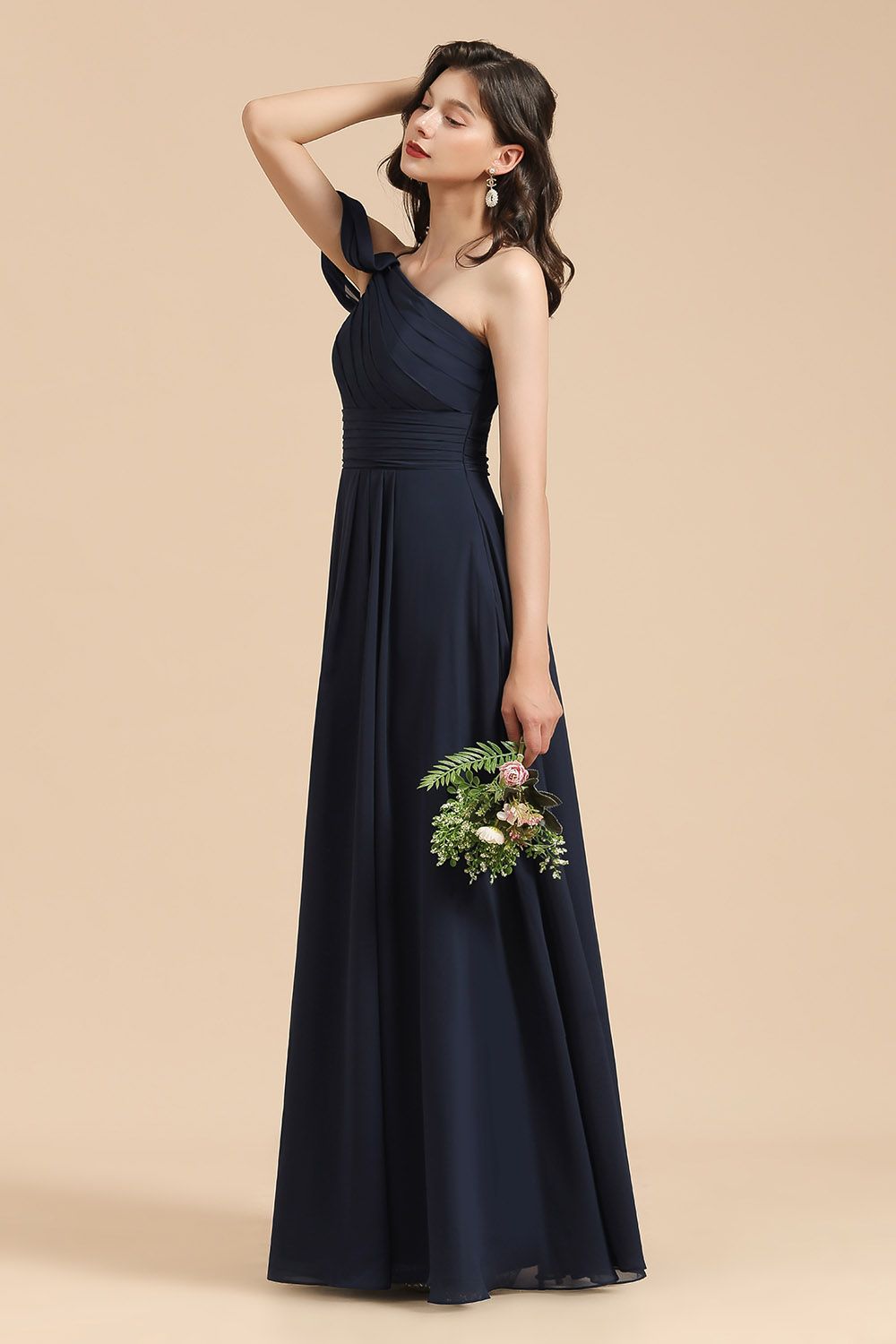 New Arrival Black One Shoulder A-line Long Bridesmaid Dress-Babyonlines