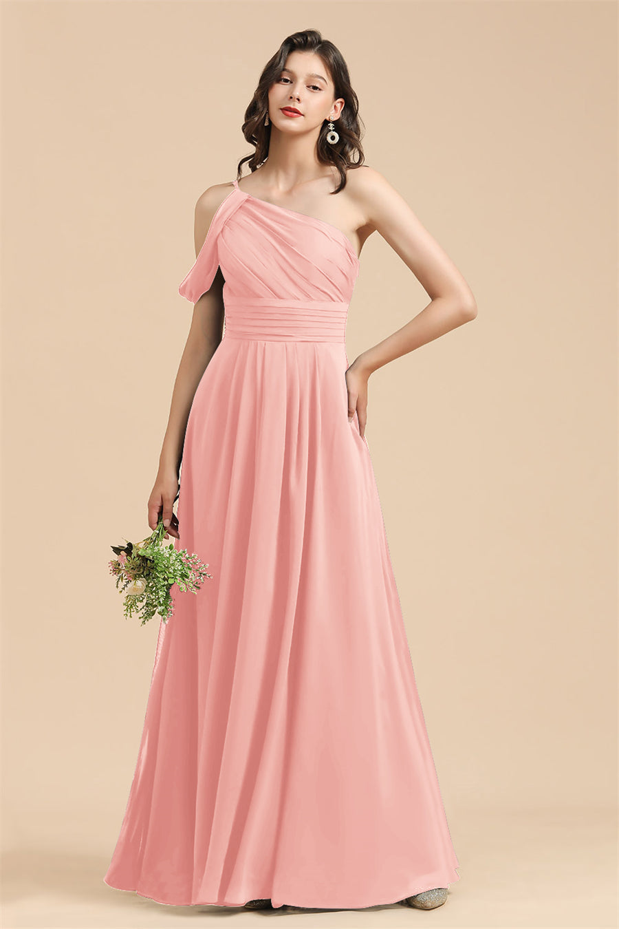 New Arrival Black One Shoulder A-line Long Bridesmaid Dress-Babyonlines